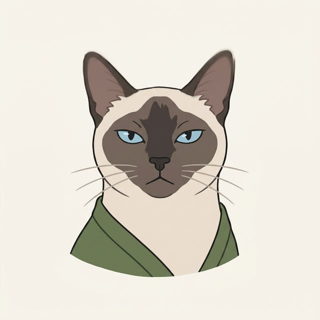 Miso, gato siamés con chaqueta de punto