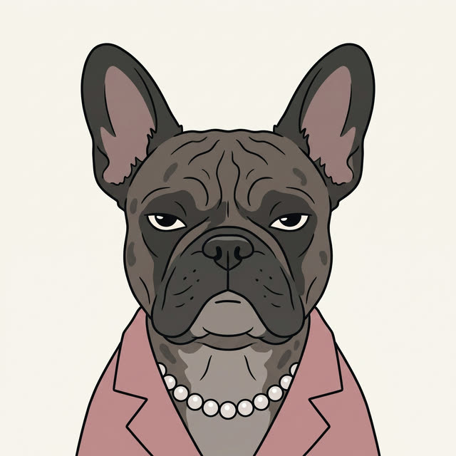 Olivia, bulldog francés con blazer y perlas